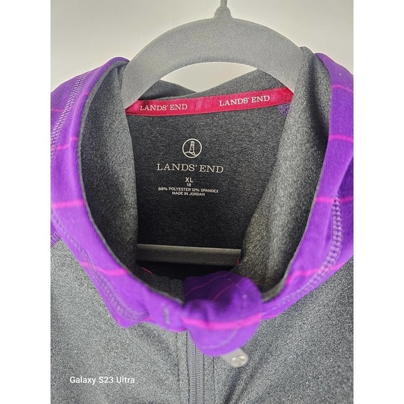 Women's , Land's End, szXL (18) athletic warm up jacket, gray/purple - Picture 6 of 7